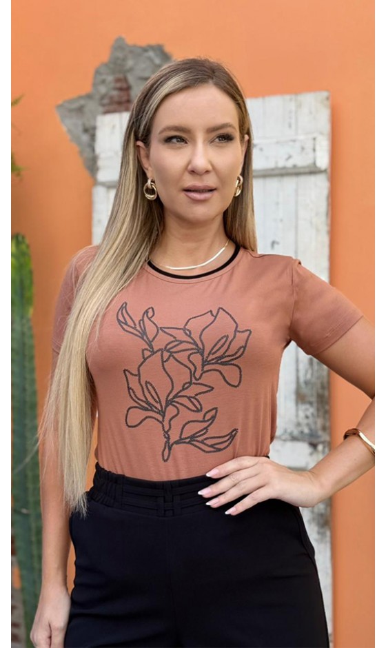 Blusa Manga Curta Estampa em Silk