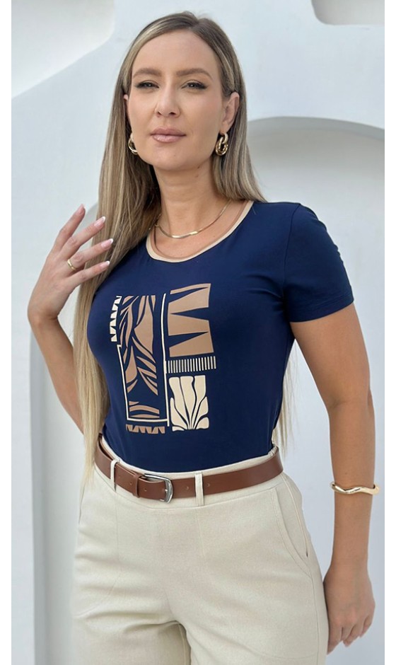 Blusa Manga Curta Estampa em Silk