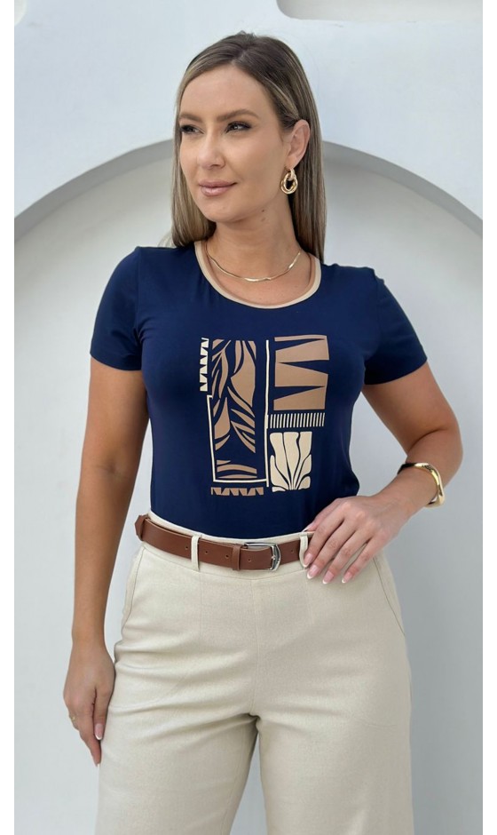 Blusa Manga Curta Estampa em Silk