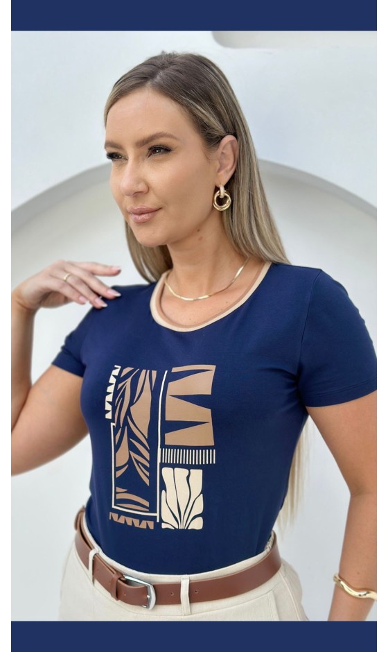 Blusa Manga Curta Estampa em Silk