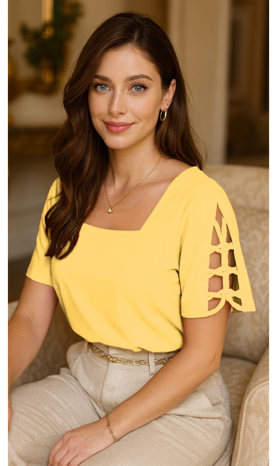 Blusa Manga Curta Ramany de Alfaiataria Blusa Manga Curta Ramany de Alfaiataria