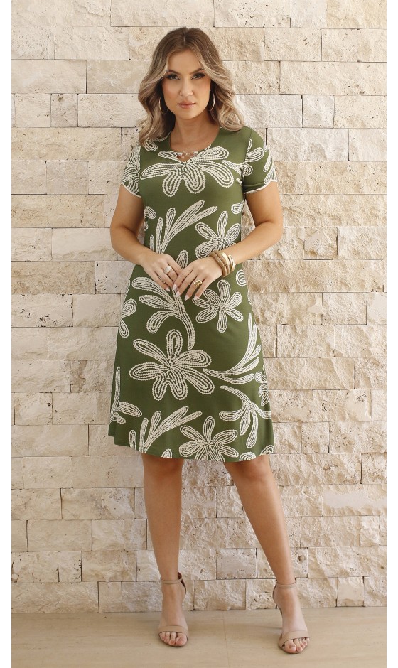 Vestido Ramany Estampado Folhagem