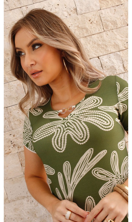 Vestido Ramany Estampado Folhagem