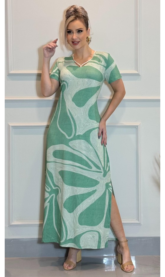 Vestido Longo Ramany Estampa Folhagem