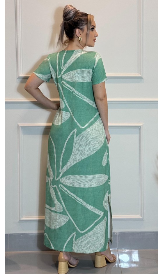 Vestido Longo Ramany Estampa Folhagem