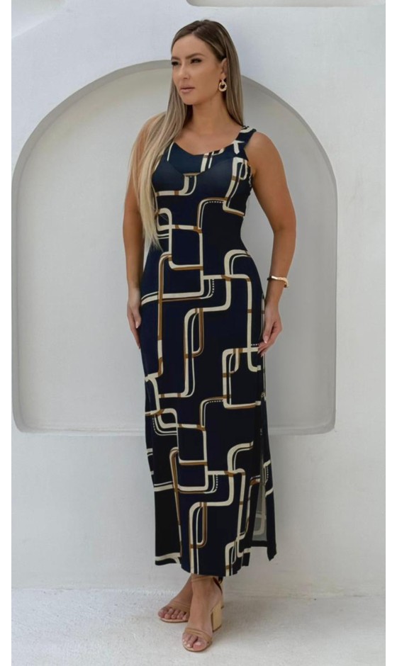 Vestido Longo Ramany Estampa Geométrica