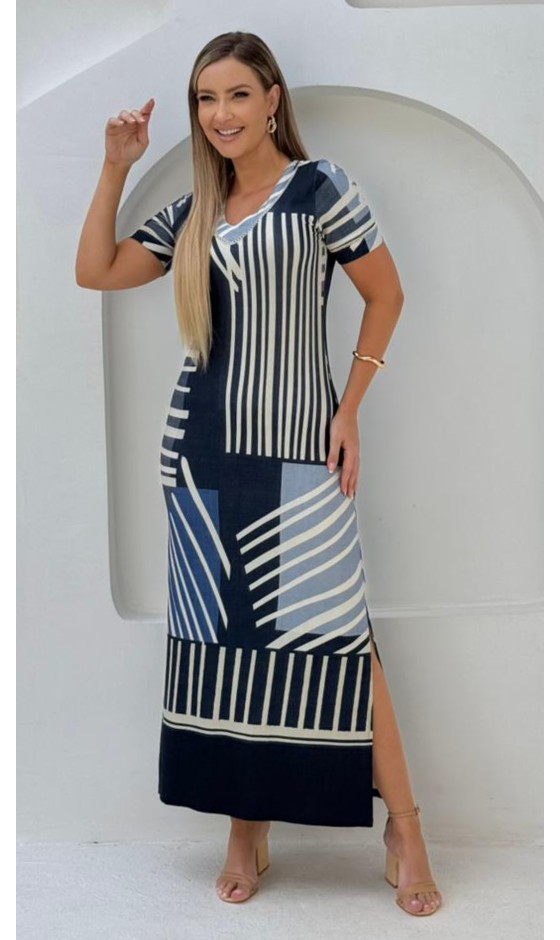 Vestido Longo Ramany Estampa Geométrica