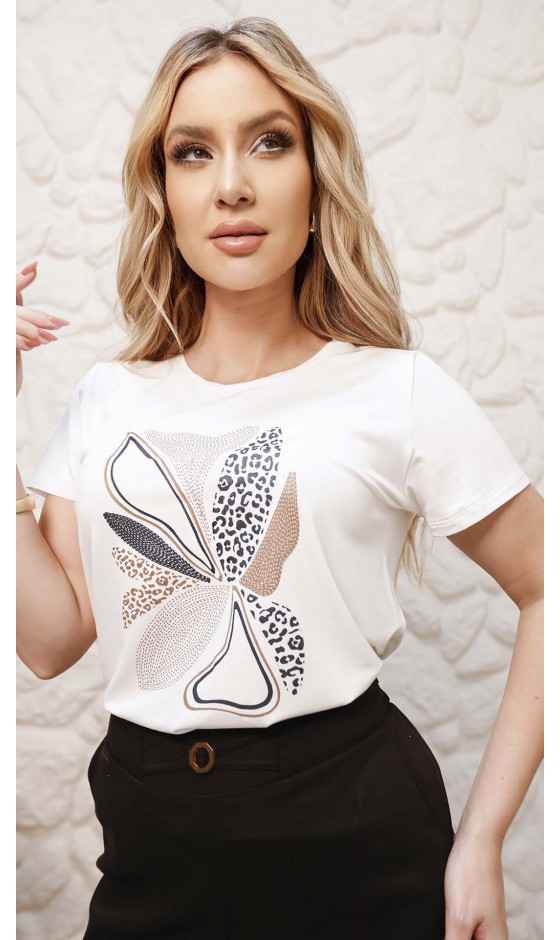 Blusa Manga Curta com Estampa e Silk