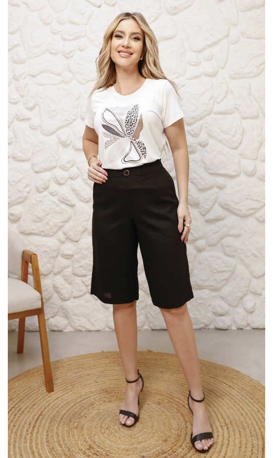 Blusa Manga Curta com Estampa e Silk