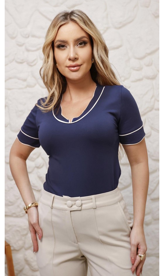 Blusa Manga Curta Ramany com Decote V Ondulado
