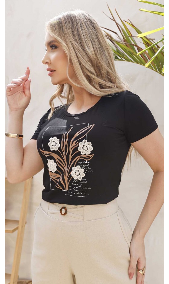 Blusa Manga Curta Estampada em Silk