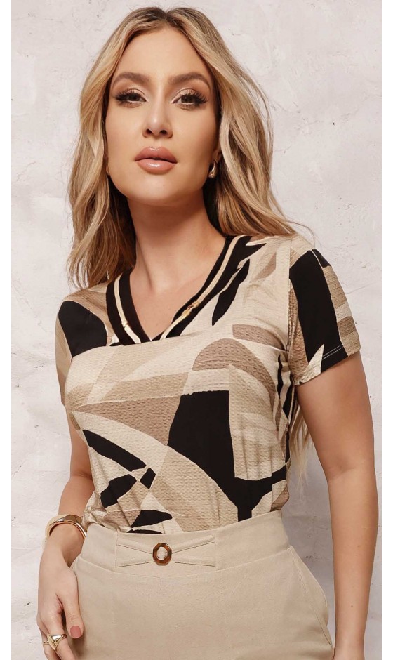 Blusa Manga Curta Ramany com Estampa Exclusiva