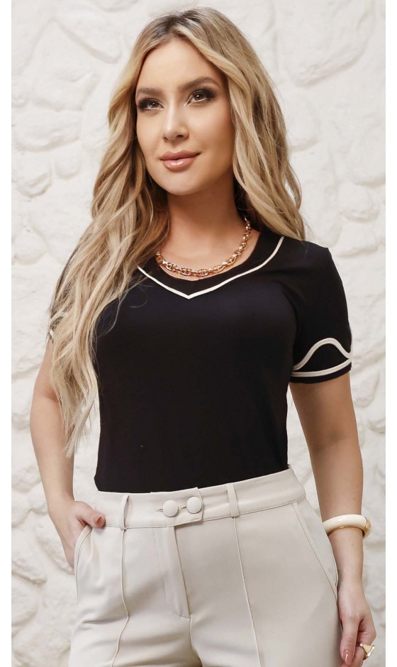 Blusa Manga Curta Ramany em Malha Blusa Manga Curta Ramany em Malha