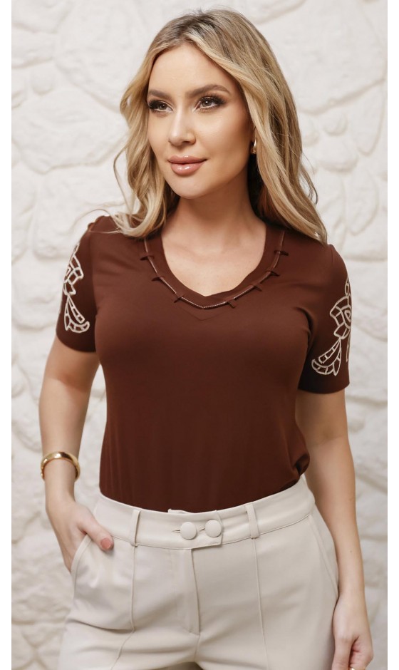 Blusa Manga Curta Ramany com Silk nas Mangas