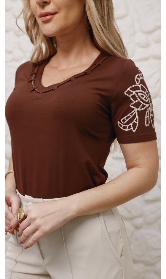 Blusa Manga Curta Ramany com Silk nas Mangas