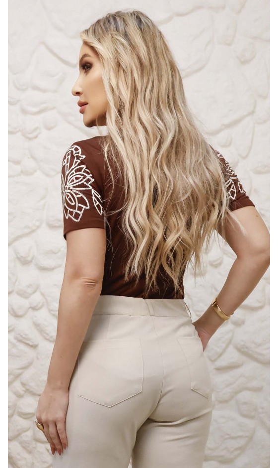 Blusa Manga Curta Ramany com Silk nas Mangas