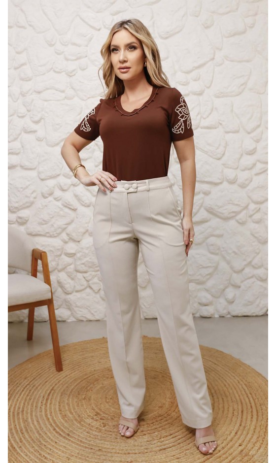 Blusa Manga Curta Ramany com Silk nas Mangas