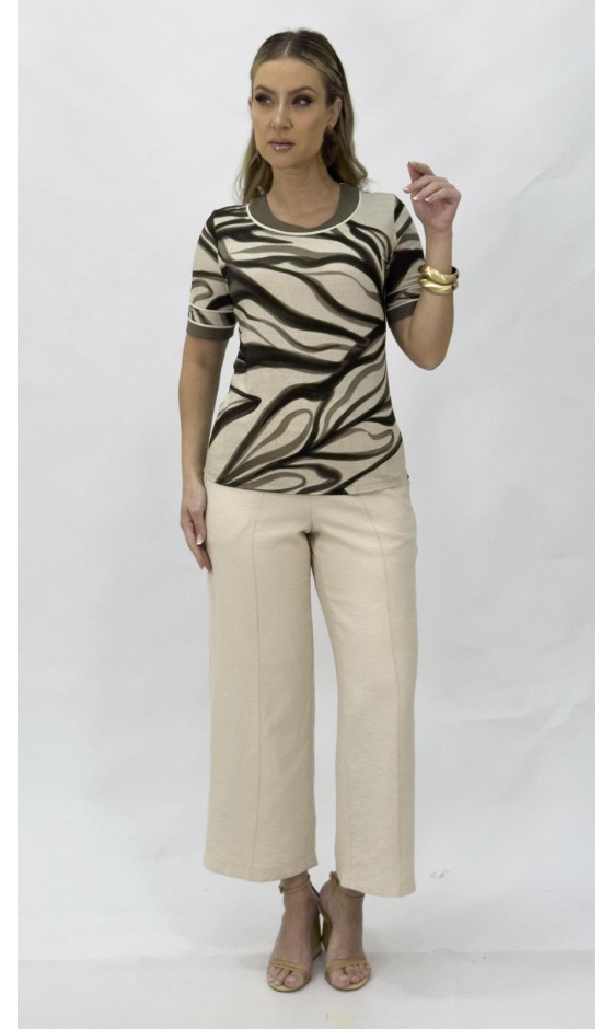 Blusa Manga Curta Ramany com Estampa Abstrata