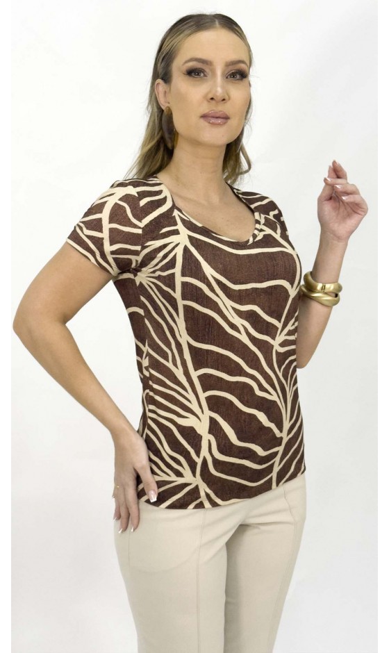 Blusa Manga Curta Ramany com Estampa Exclusiva