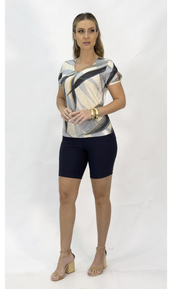 Blusa Ramany Manga Curta com Estampa Abstrata