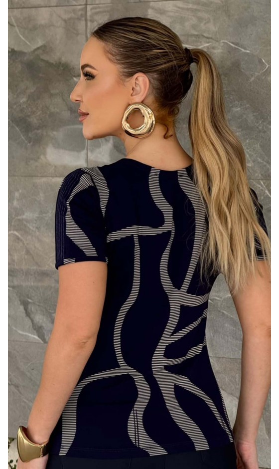 Blusa Manga Curta Estampada com Decote V