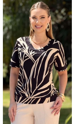 Blusa Manga Curta com Estampa Abstrata
