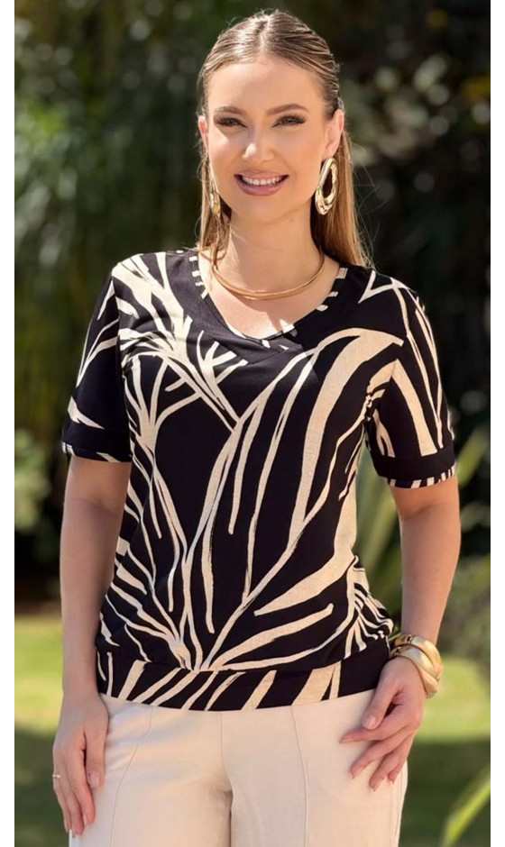 Blusa Manga Curta com Estampa Abstrata