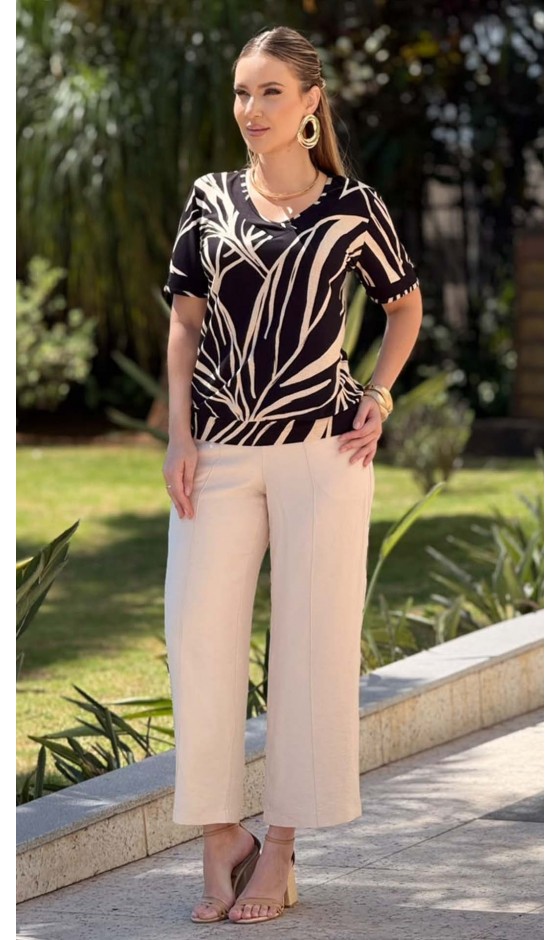 Blusa Manga Curta com Estampa Abstrata