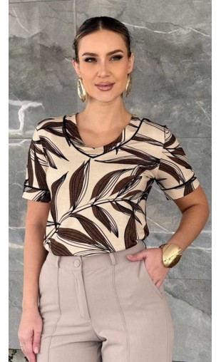 Blusa Manga Curta Estampada com Decote V
