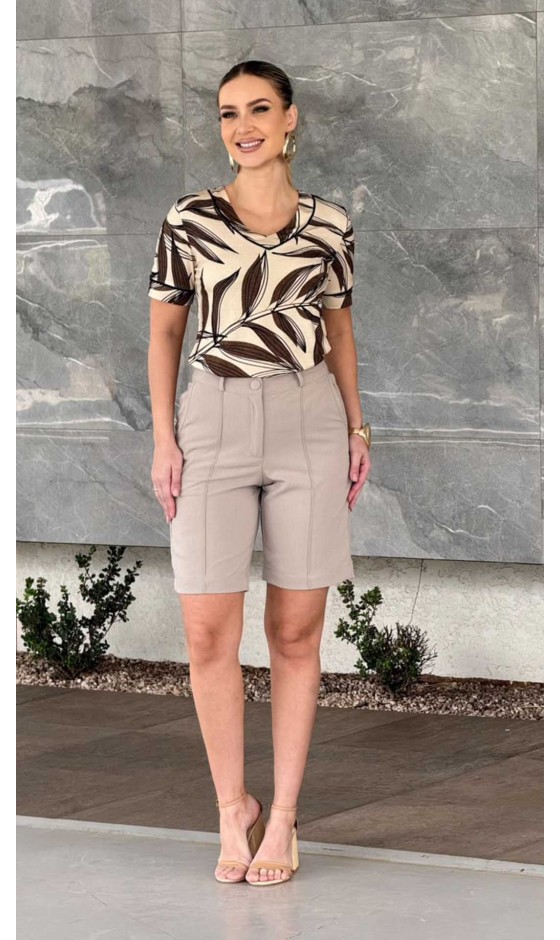 Blusa Manga Curta Estampada com Decote V