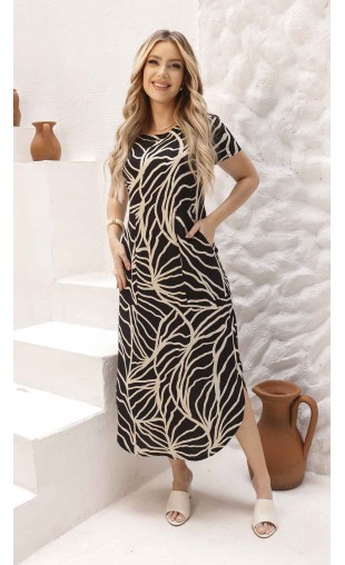 Vestido Midi em Alfaiataria Estampada com Bolsos