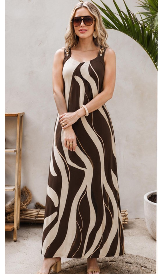 Vestido Longo Regata Ramany com Estampa Listrada