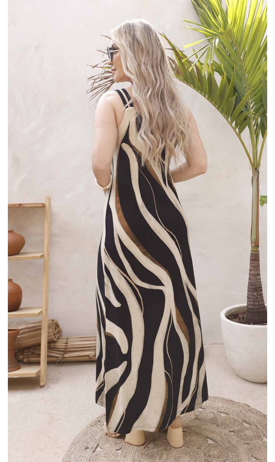 Vestido Longo Regata Ramany com Estampa Listrada