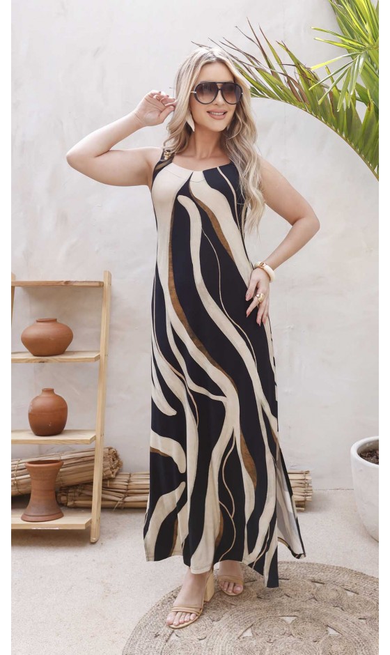 Vestido Longo Regata Ramany com Estampa Listrada