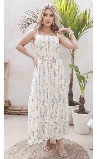 Vestido Longo em Alfaiataria com Alças Trançadas