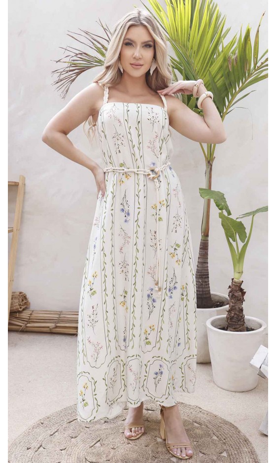 Vestido Longo em Alfaiataria com Alças Trançadas