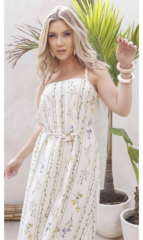 Vestido Longo em Alfaiataria com Alças Trançadas