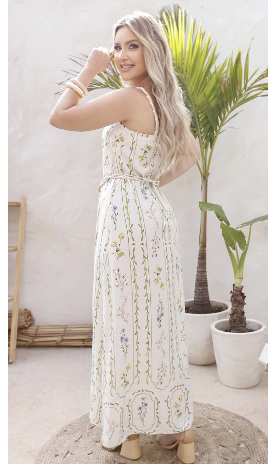 Vestido Longo em Alfaiataria com Alças Trançadas