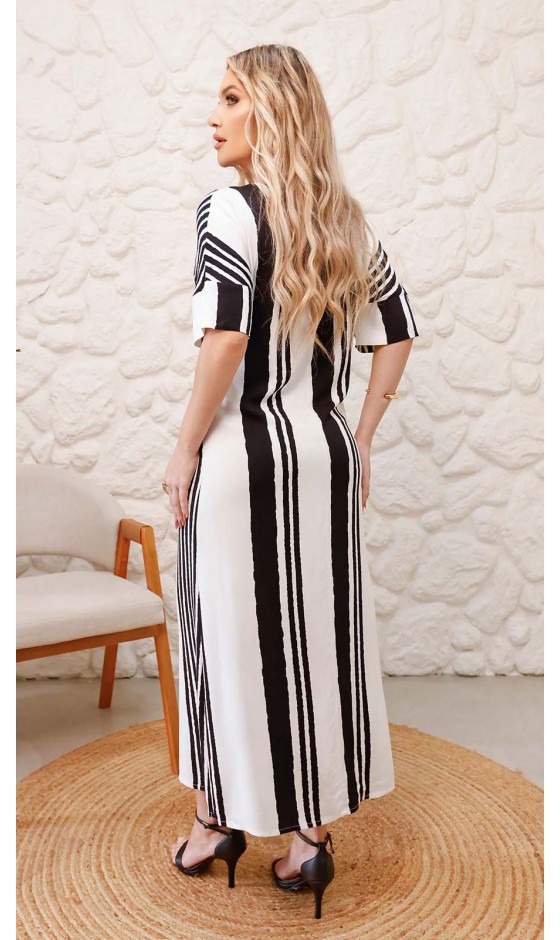 Vestido Midi em Alfaiataria Listrada