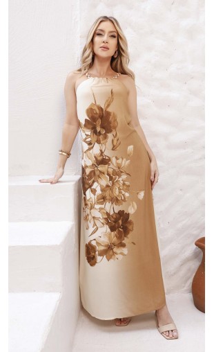 Vestido Longo em Alfaiataria com Estampa Floral e Alças Artesanais