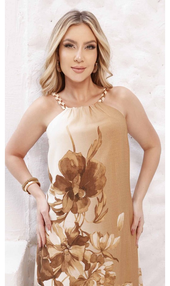 Vestido Longo em Alfaiataria com Estampa Floral e Alças Artesanais