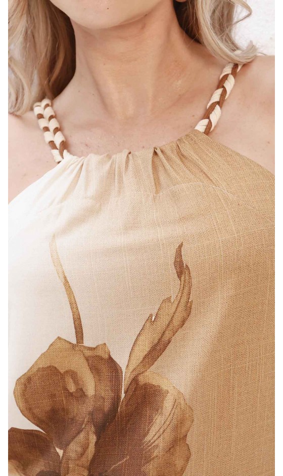 Vestido Longo em Alfaiataria com Estampa Floral e Alças Artesanais