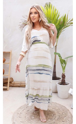 Vestido Longo de Alfaiataria Manga Godê