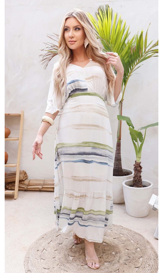 Vestido Longo de Alfaiataria Manga Godê