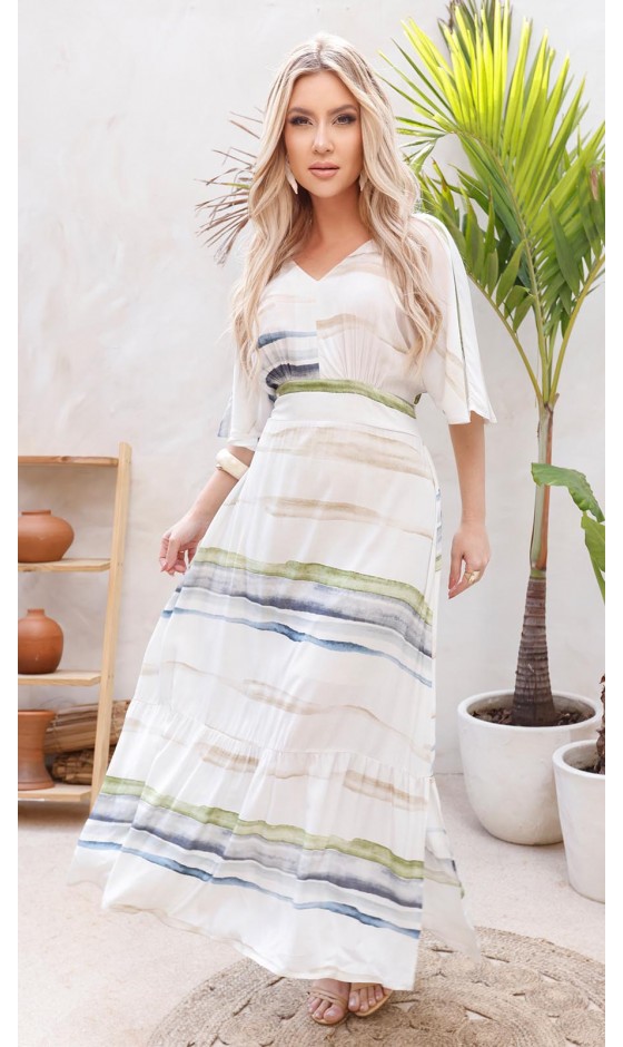 Vestido Longo de Alfaiataria Manga Godê