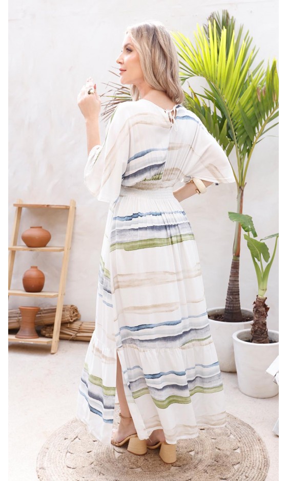 Vestido Longo de Alfaiataria Manga Godê