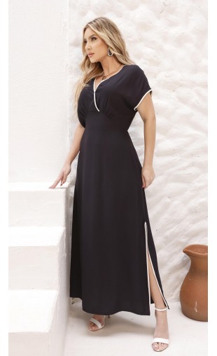 Vestido Longo em Alfaiataria com Decote Transpassado