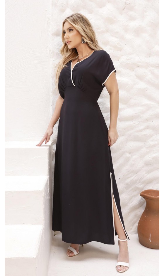 Vestido Longo em Alfaiataria com Decote Transpassado