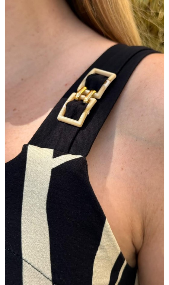 Vestido Regata em Malha com Estampa Abstrata e Detalhe nas Alças