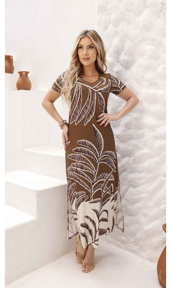 Vestido Longo Manga Curta Ramany